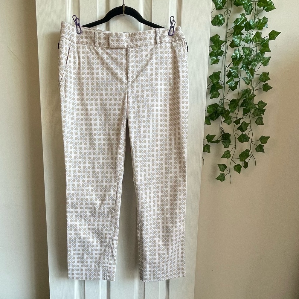 Off White Printed Banana Republic Flat Front Chino Pants Size 8